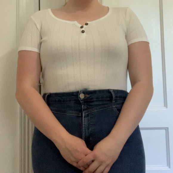 White Henley-Style Tee - Picture 5 of 6